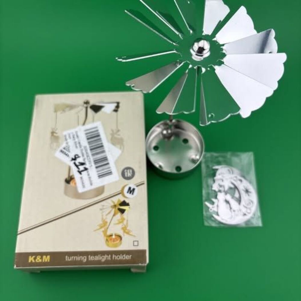 Rotary Candle Holder Spinning Candleholder Metal Small Gift () Moon+cat - Picture 5 of 5